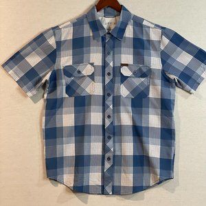 ORVIS Men's Short Sleeve Button Up Blue Pockets Shirt Camp Shirt Size Medium